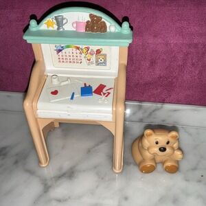 Fisher Price Loving Family Dollhouse Childs Desk 1999 Teddy Bear Stuffed Animal